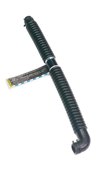 A custom rubber hose assembled with a label to aid installation and part tracking.